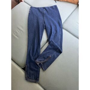 Women's Blue Lace-Up Denim Jegging Pants by Lyssé Size L Casual Skinny Fit